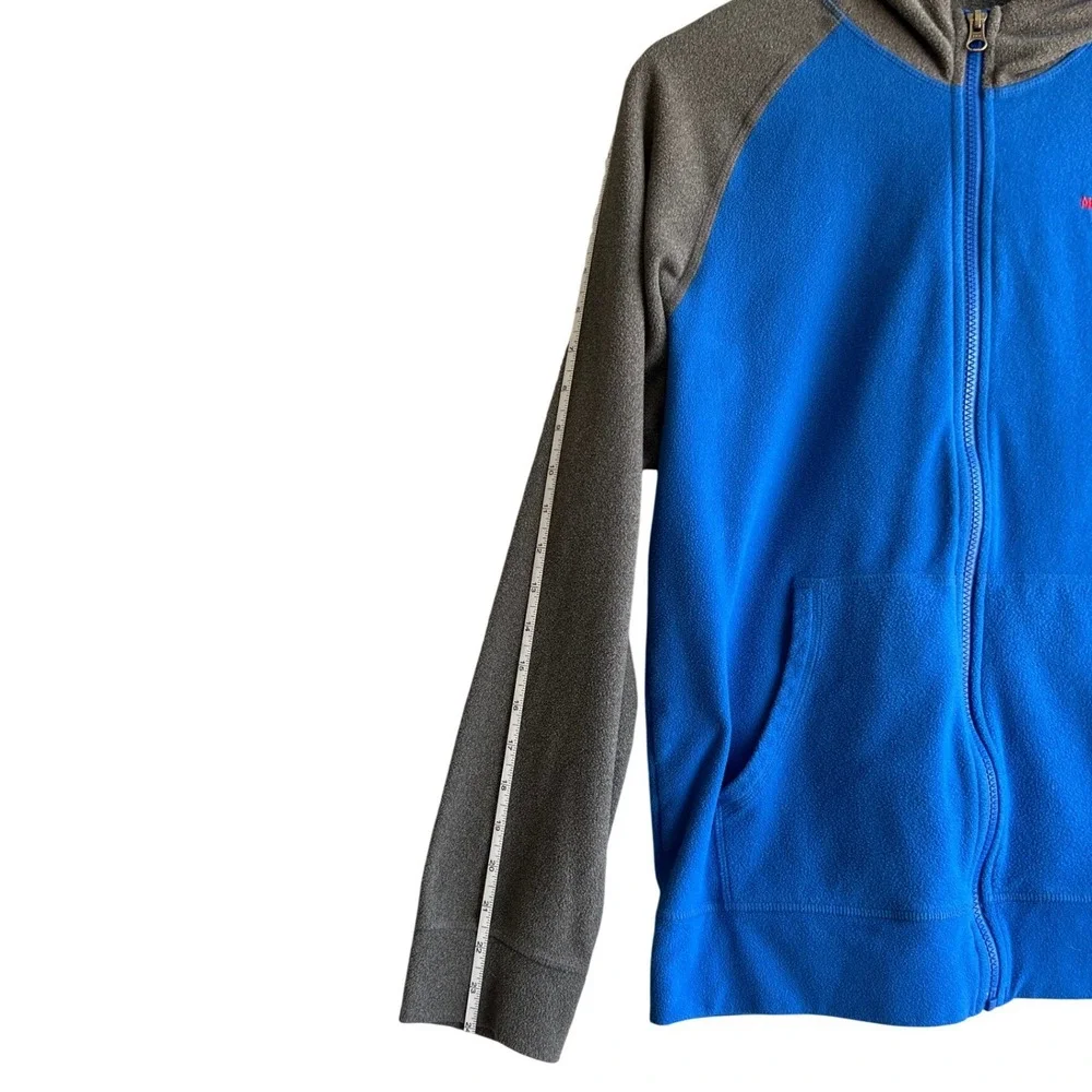 The North Face Mens Full Zip Fleece Hoodie Blue Grey Colorblock Raglan Kids L?